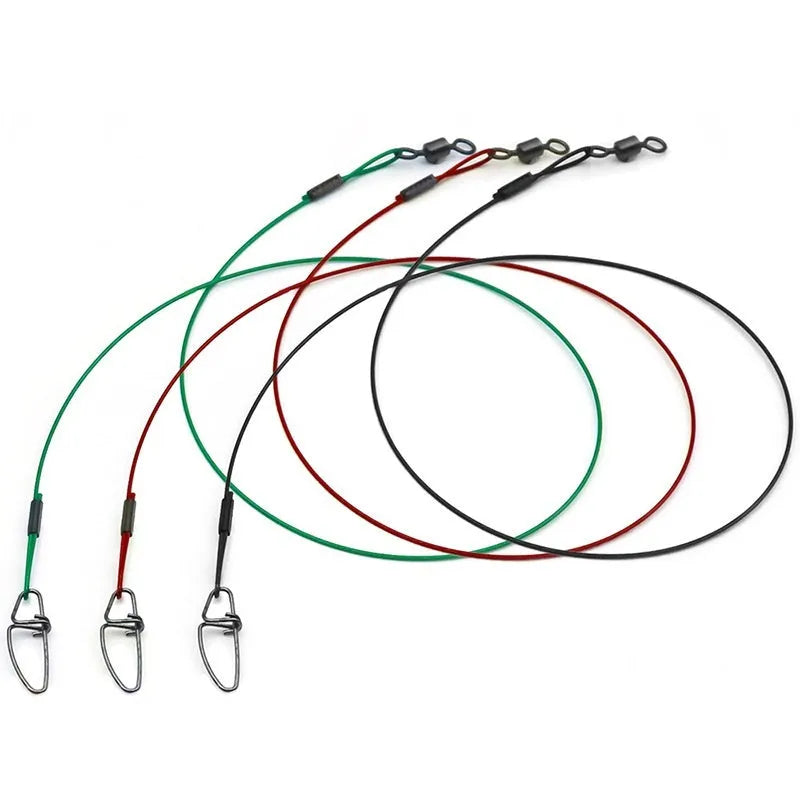 54cm steel wire fishing accessory with double buckle pin in green, black and red colours