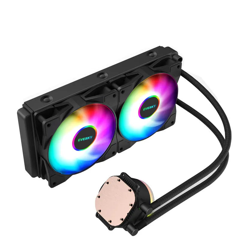 Aluminium CPU liquid cooling radiator with fan, shown in 120mm, 240mm, and 360mm size options.