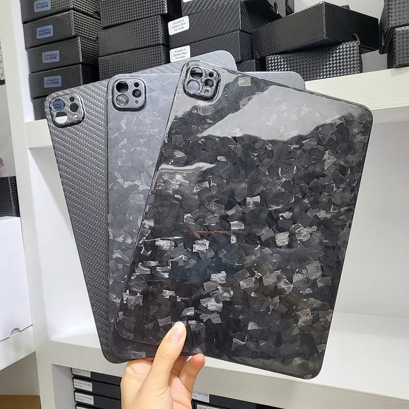 Carbon fibre protective cover for iPad Pro 11 with embossed plaid design