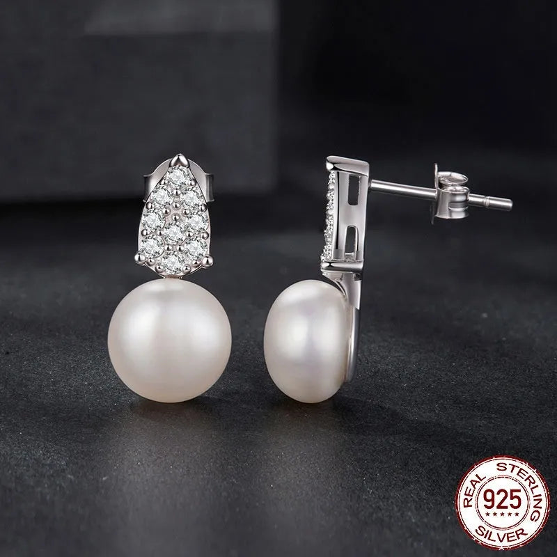 S925 sterling silver freshwater pearl stud earrings in MSE101 colour with certificate