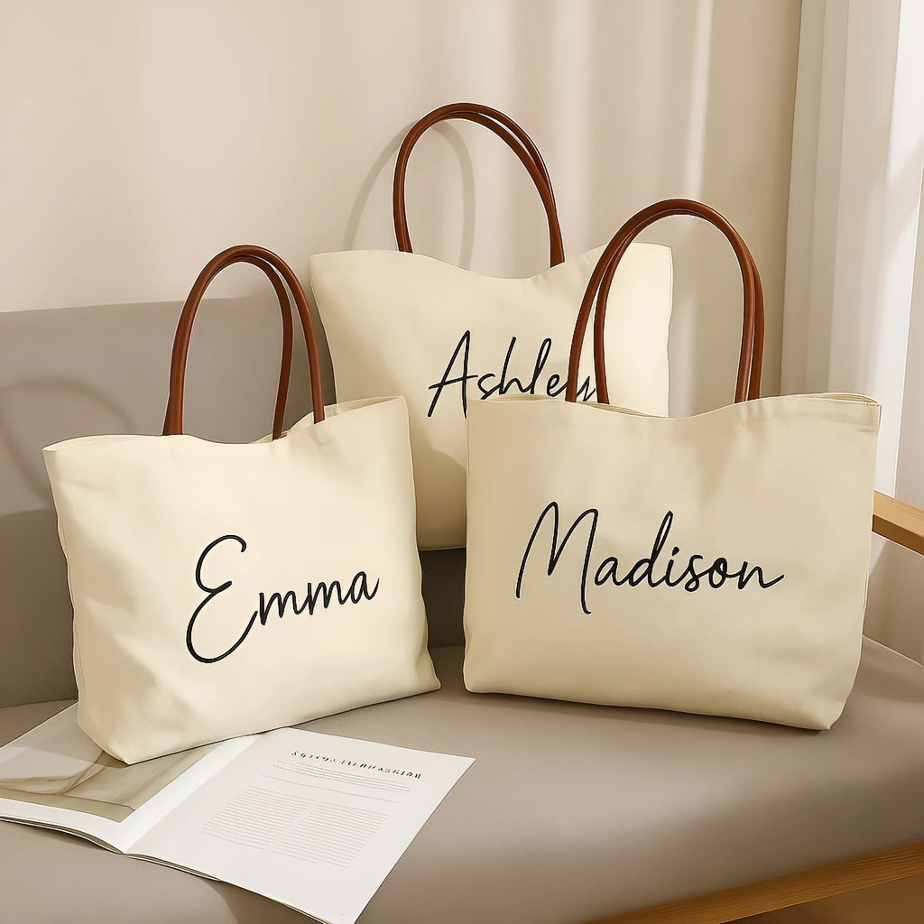 Heavyweight cotton canvas tote bag in beige white and white colour options.