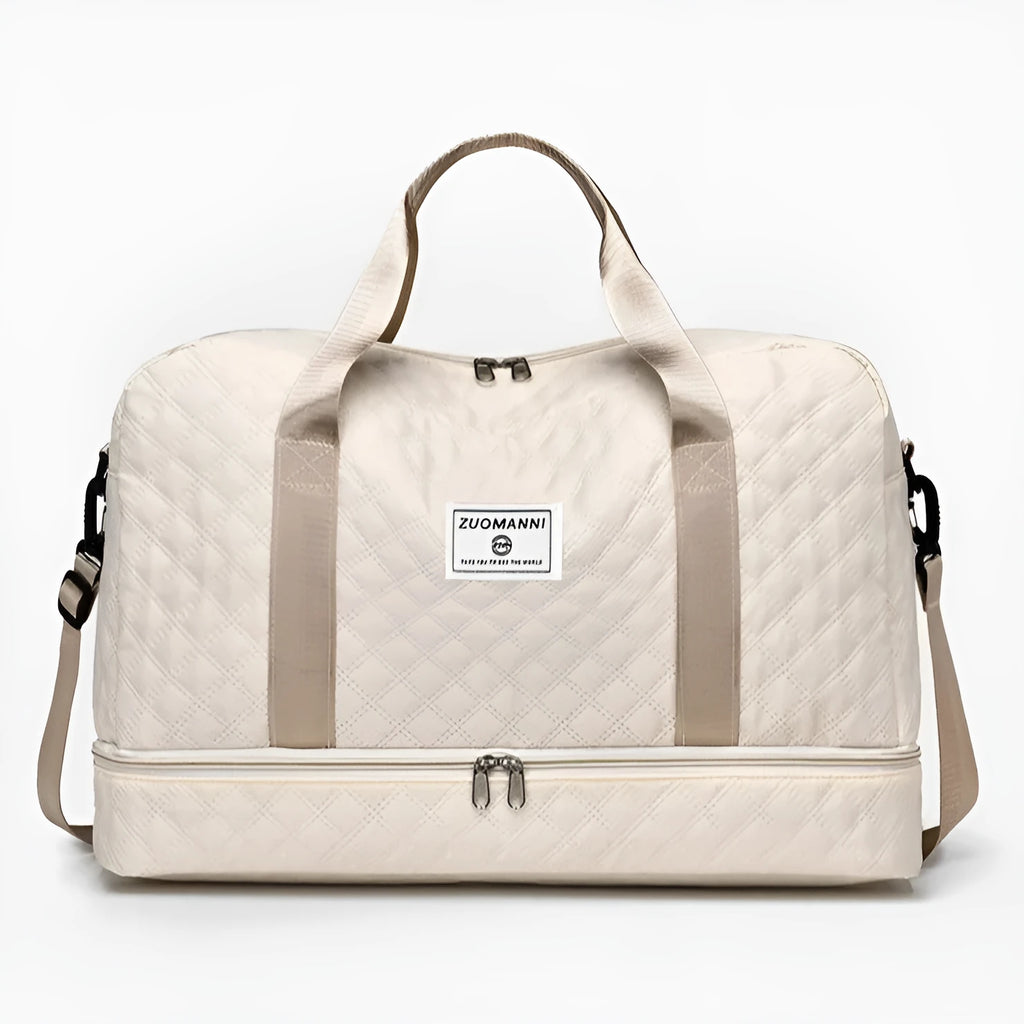 Oxford cloth leisure travel bag in a solid colour with a 36-55 litre capacity.