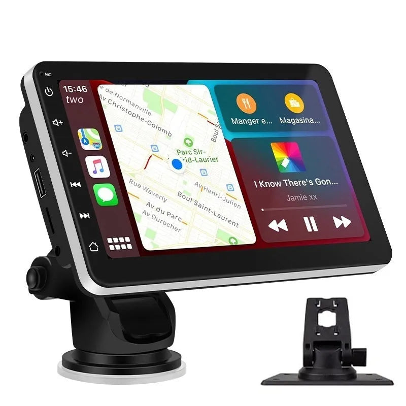 7-inch wireless car GPS navigation system with universal mounting brackets on dashboard