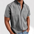 Men's single-breasted short sleeve casual shirt in cotton blend fabric, loose fit, multiple colour options