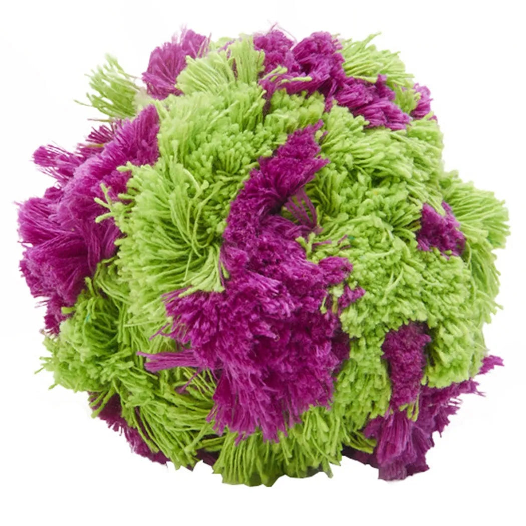 Purple plush dog ball toy with seaweed ball design for teething and interactive play