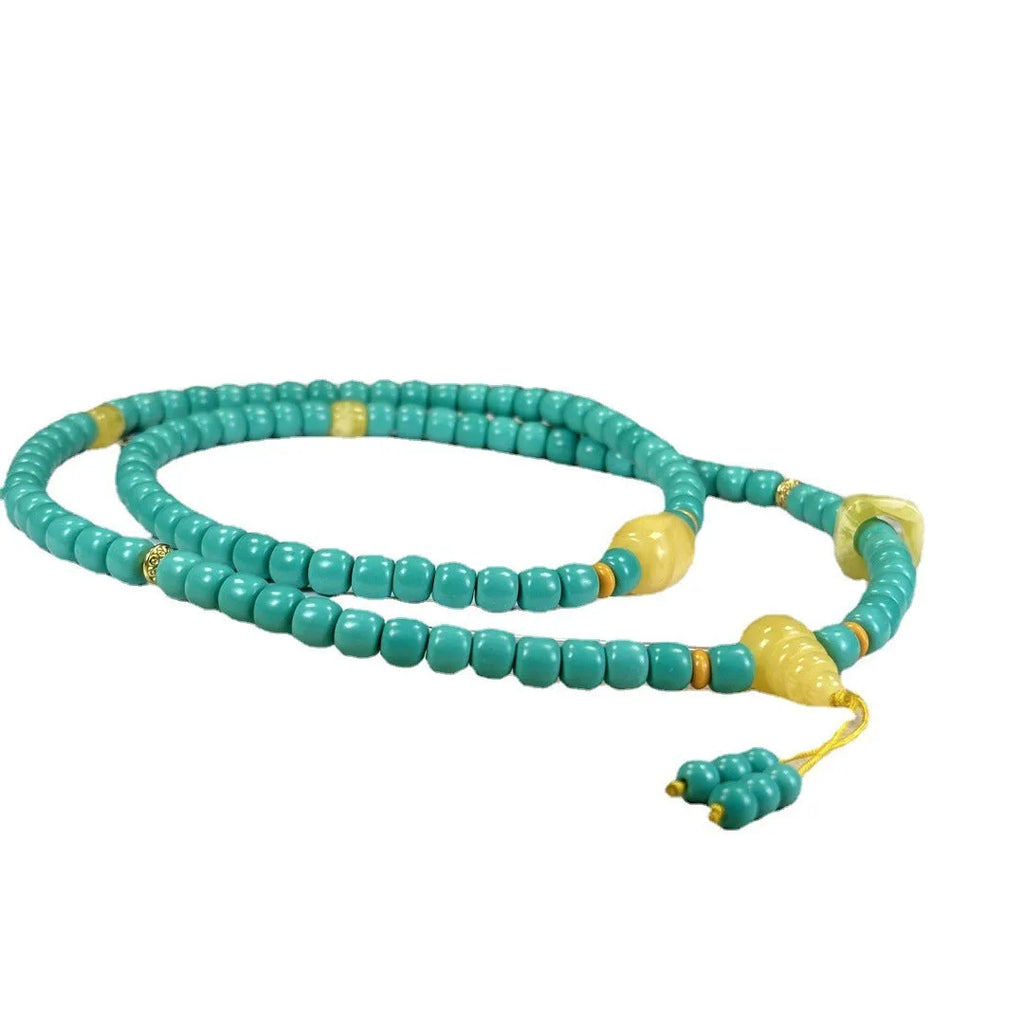 Turquoise mesh flower lucky pendant necklace with adjustable ball bead chain 71-80cm