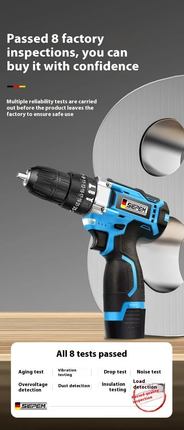 12V pistol grip cordless impact drill and screwdriver set with plastic storage case on a workbench.
