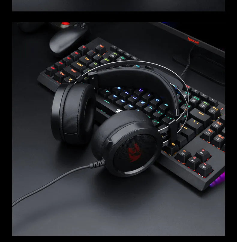 Black wired gaming headset with 3.5mm jack and 2 metre cable