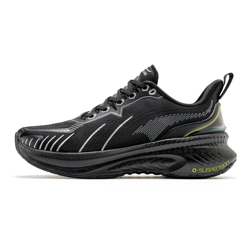 Low-top running shoes in a striped pattern with a breathable mesh upper and rubber sole.