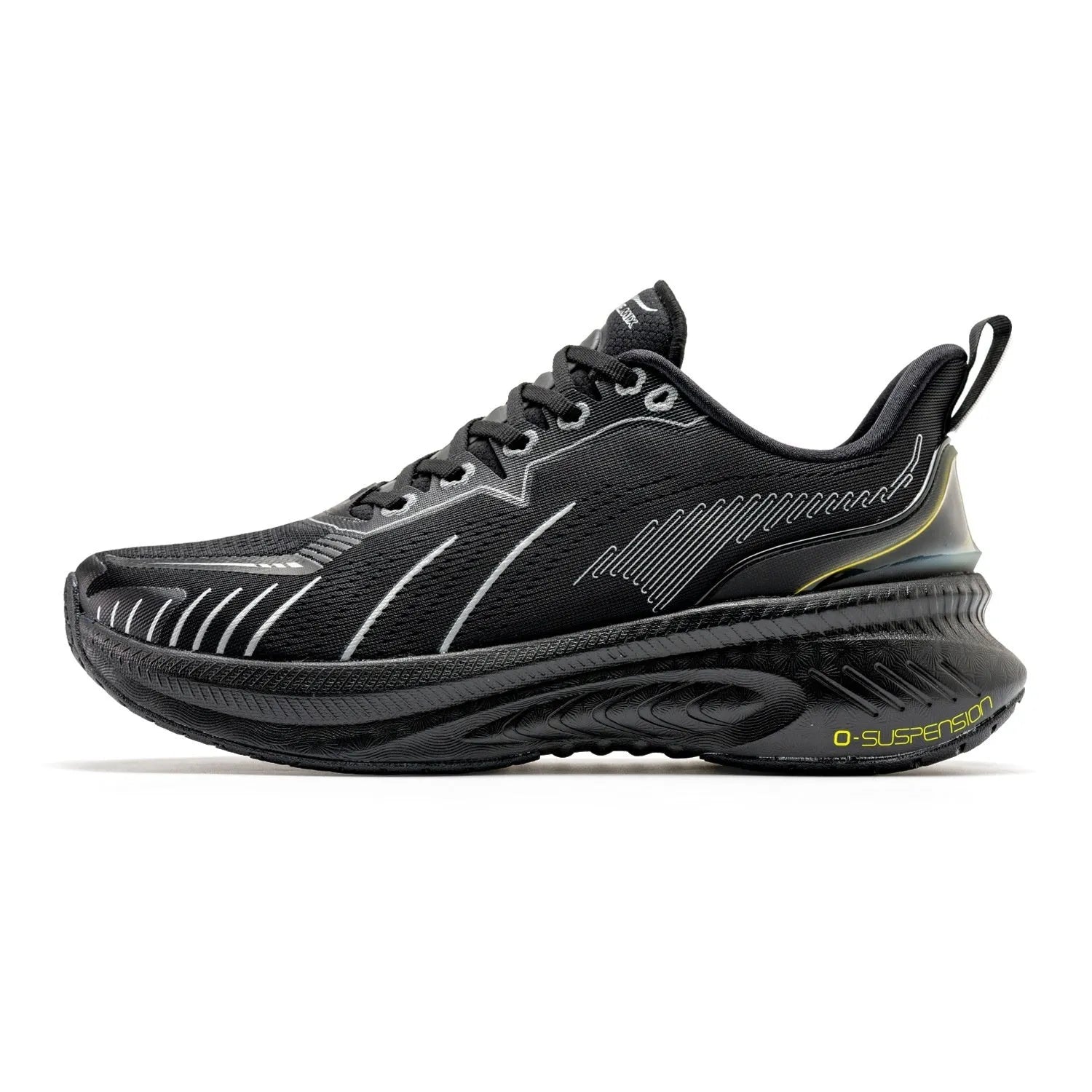 Low-top running shoes in a striped pattern with a breathable mesh upper and rubber sole.
