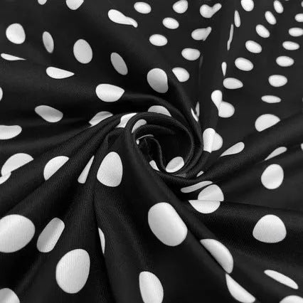 Women's multicolor polka dot dress with square collar, front zipper, and pleated skirt