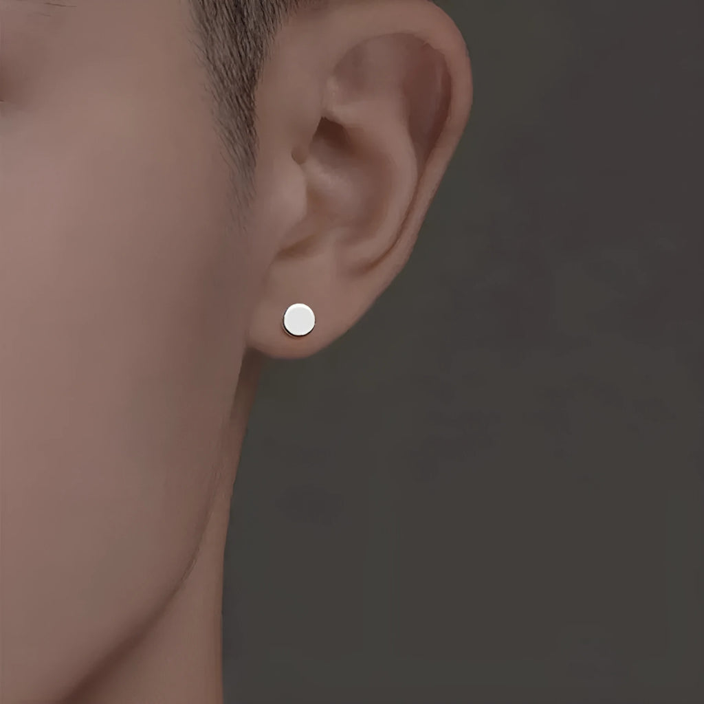 S999 sterling silver flat ear bone studs in geometric round shape with electroplated silver or black finish