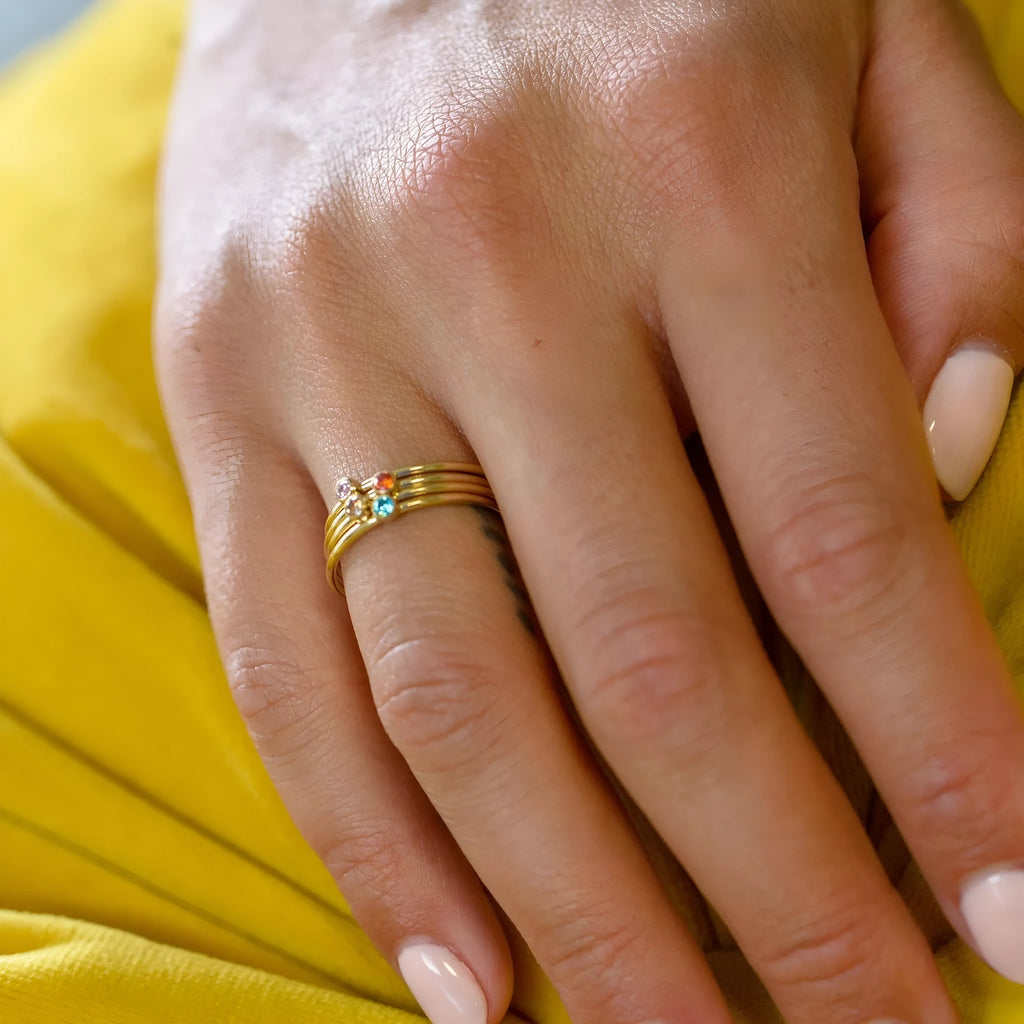 December colour birthstone engraved geometric titanium steel ring with gold electroplated handle