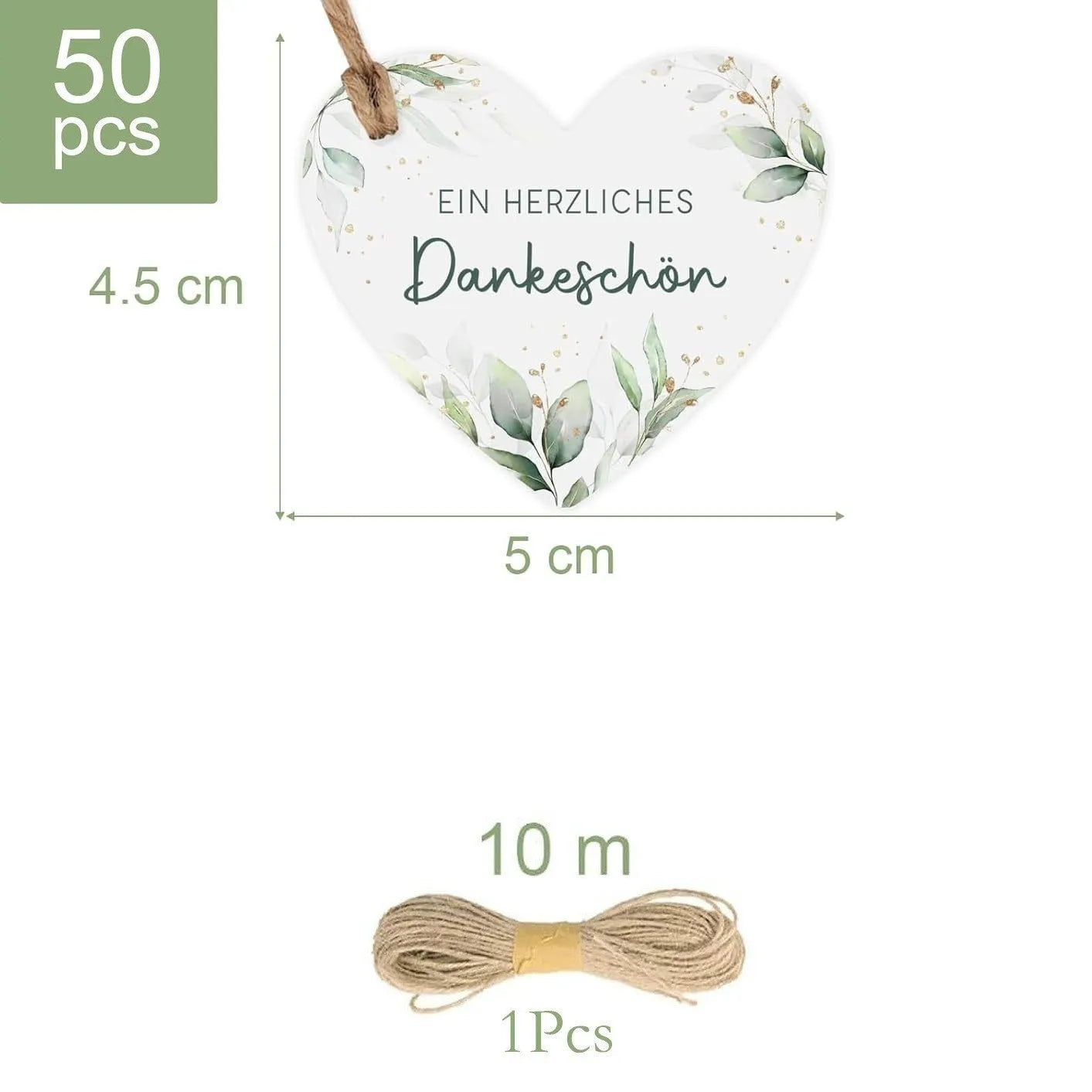 Set of 50 heart-shaped paper gift tags with floral design in two colour style options