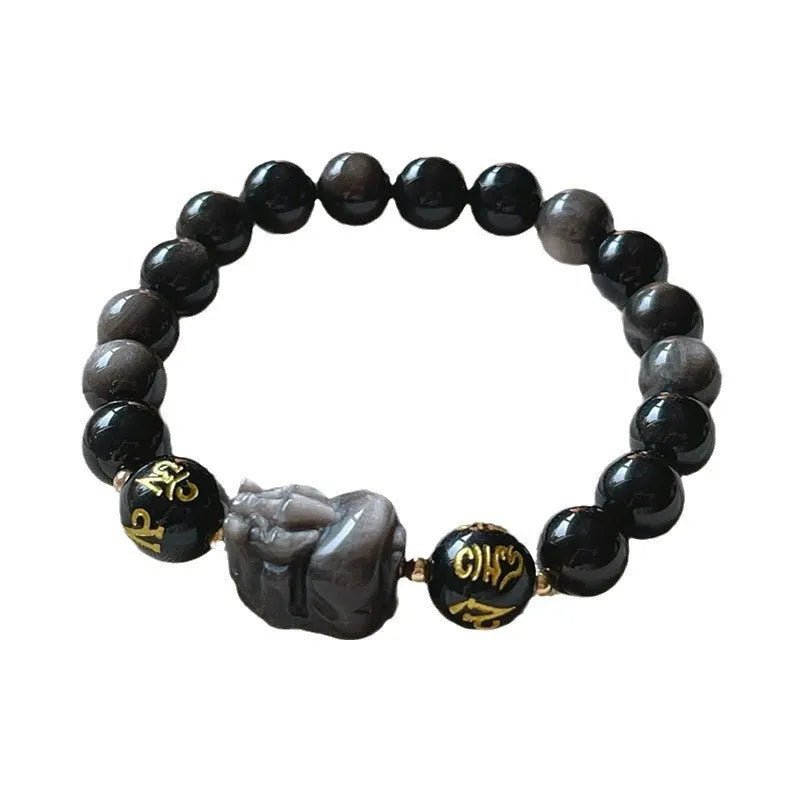 Men's Silverstone bracelet with beads and engraved Chinese proverbs, shown in silver colour.