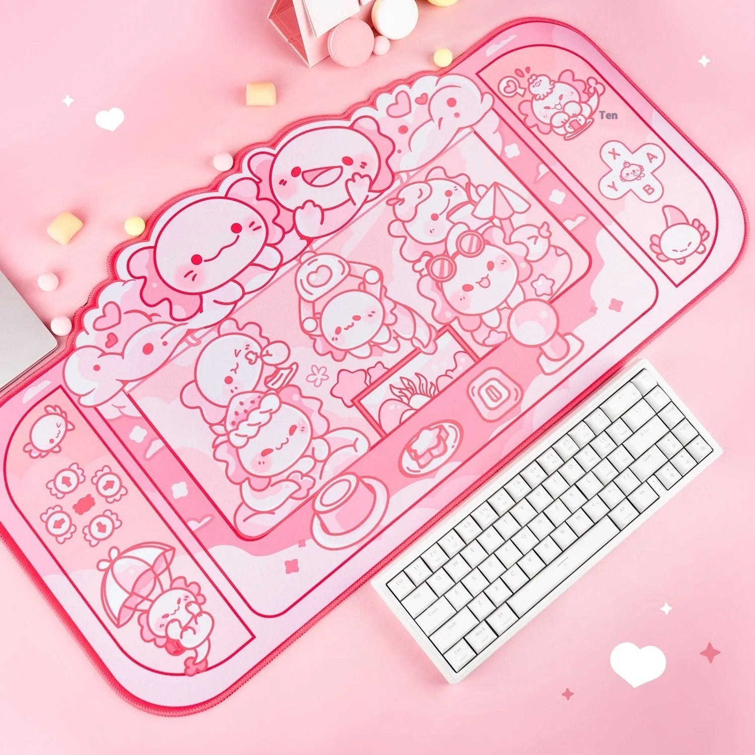 Hexagonal Dragon Crane Machine mouse pad measuring 75x40cm with cartoon anime design and wrist strap
