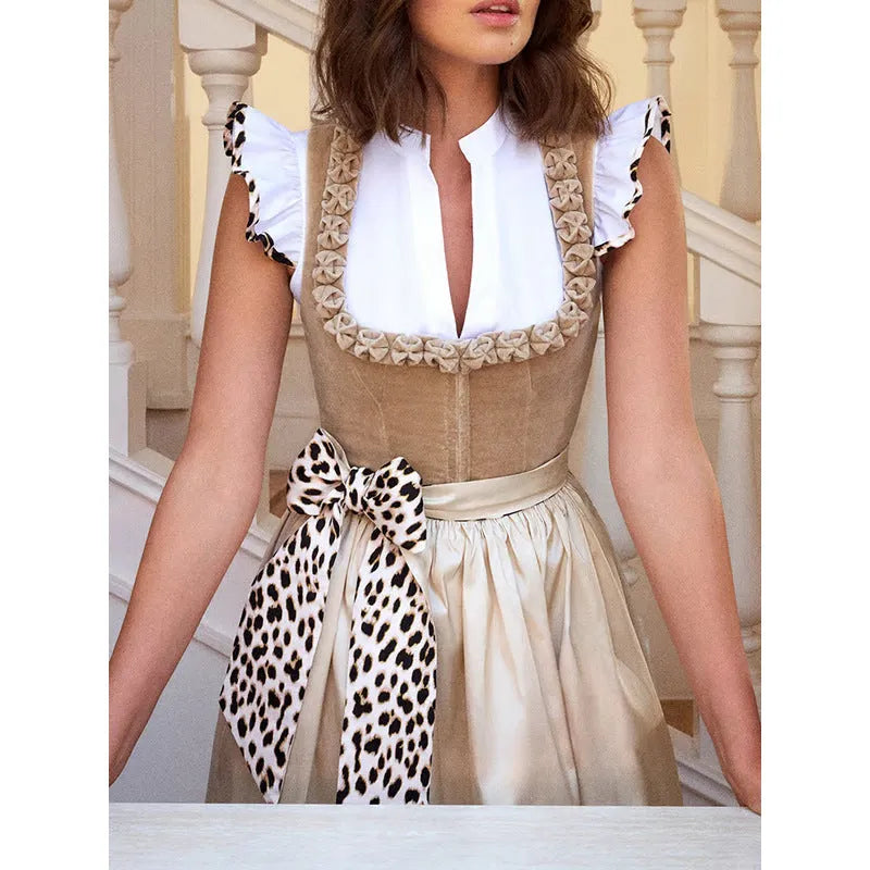Khaki coloured German Oktoberfest style women's dress made from polyester-cotton fabric.
