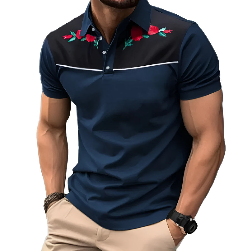Men's short sleeve polo shirt with zipper decoration detail in mesh fabric