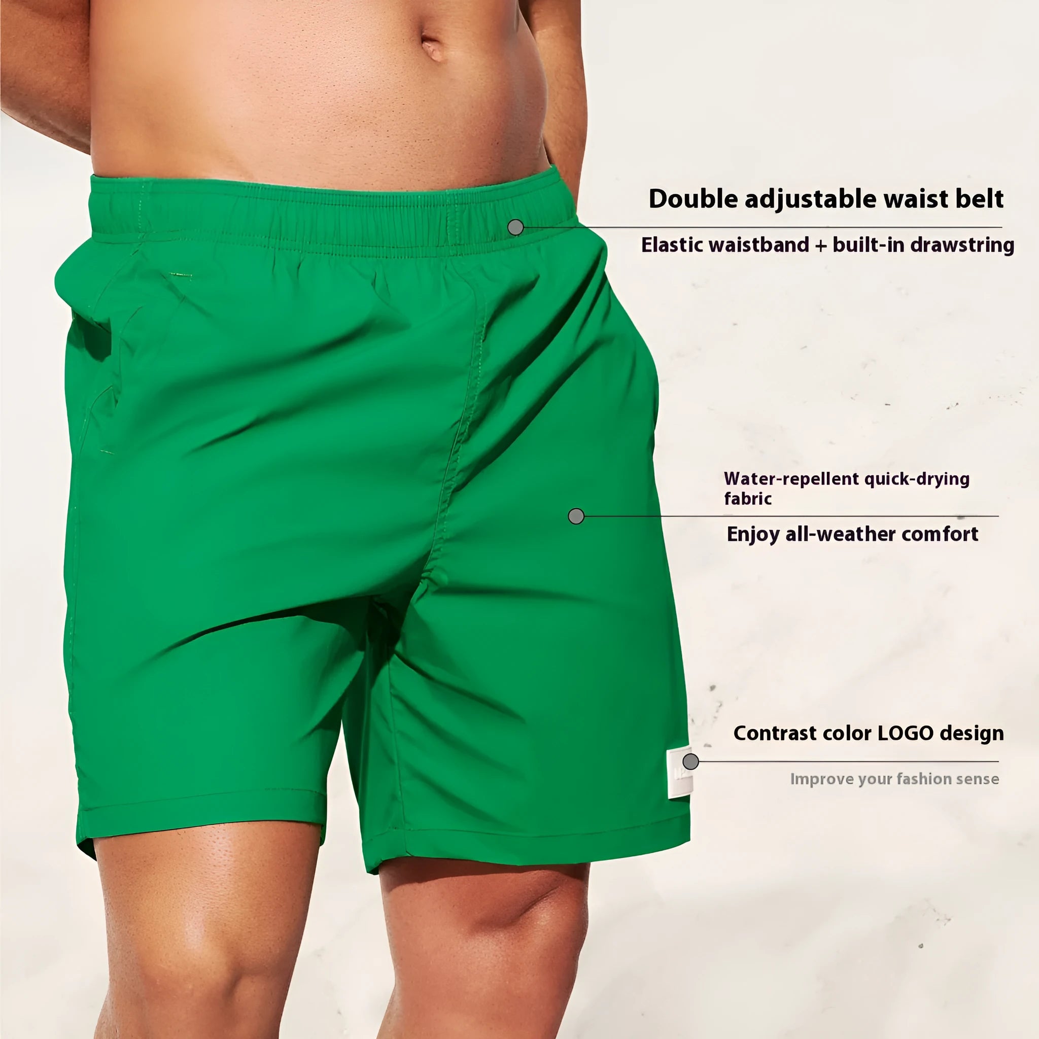 Men's quick-drying nylon sports shorts in solid colours with straight leg opening