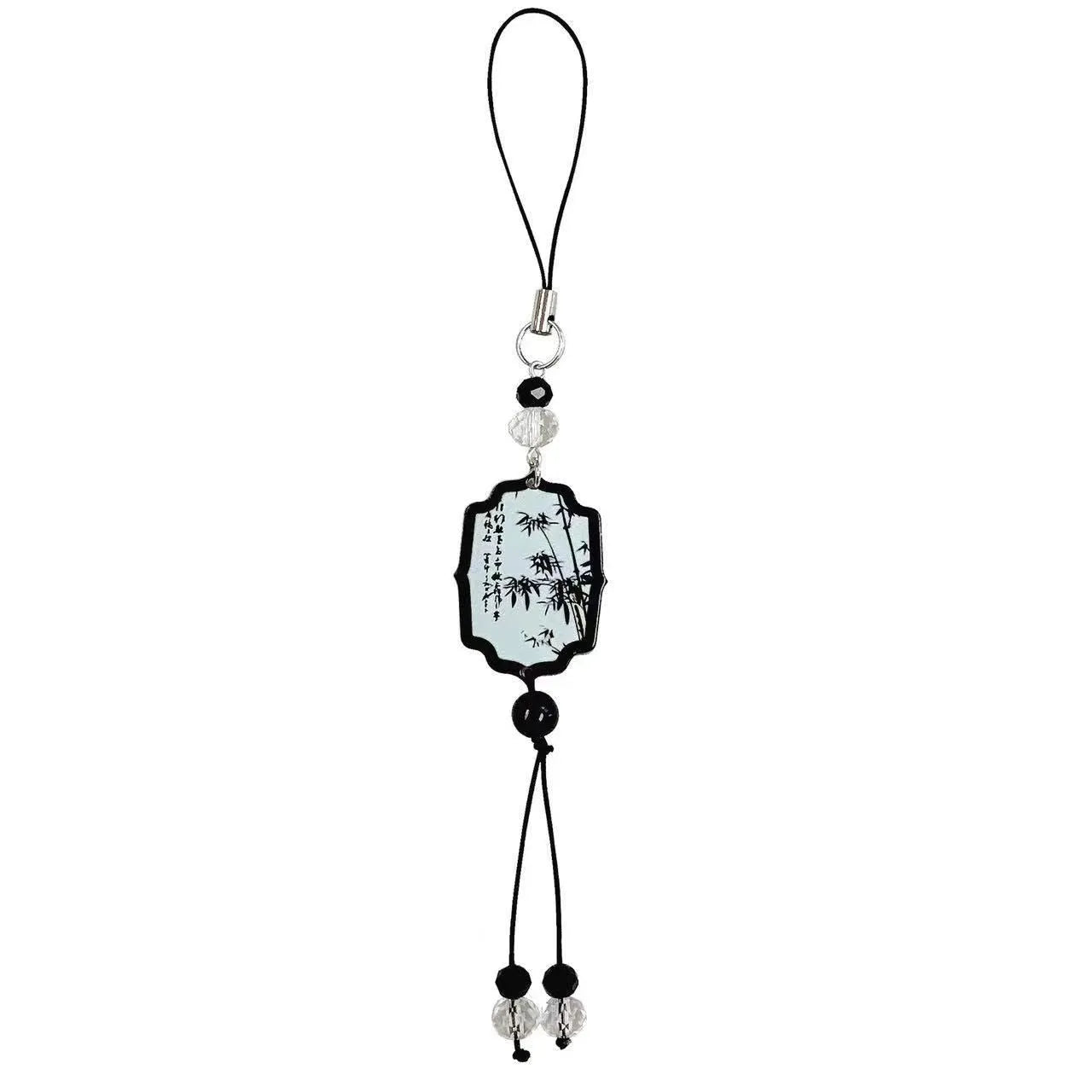 Guofeng Chinese style bead pendant keychain with detailed plant and flower pattern in a glossy finish.