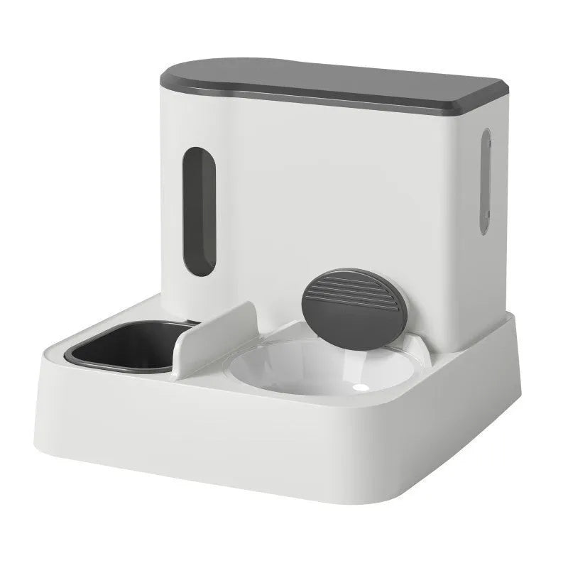 Automatic cat feeder water dispenser with double bowl system and electric circulating water pump in grey colour