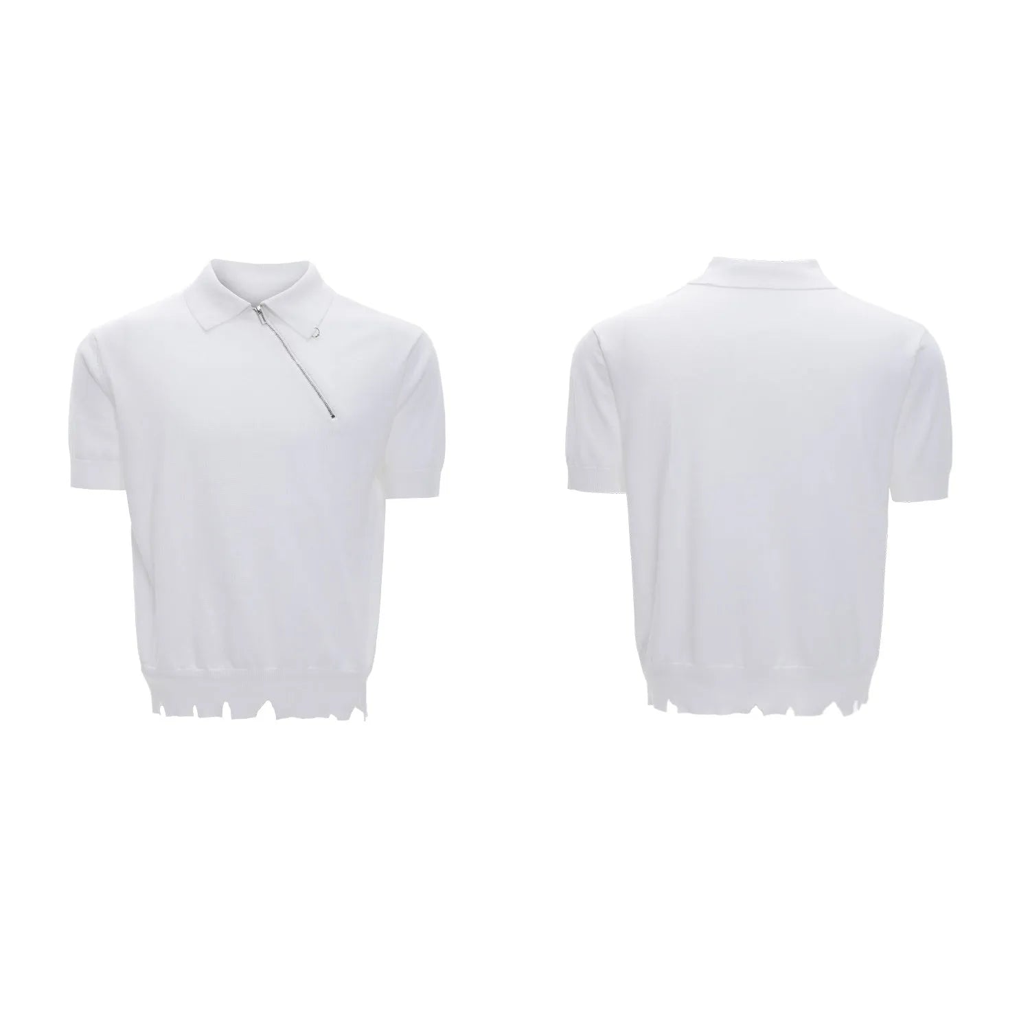 Men's slim-fit knitted polo shirt with diagonal zipper in black, grey or white colour options