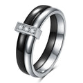 Ceramic women's ring with 6mm geometric shape and zirconium stitching in steel black or gold white