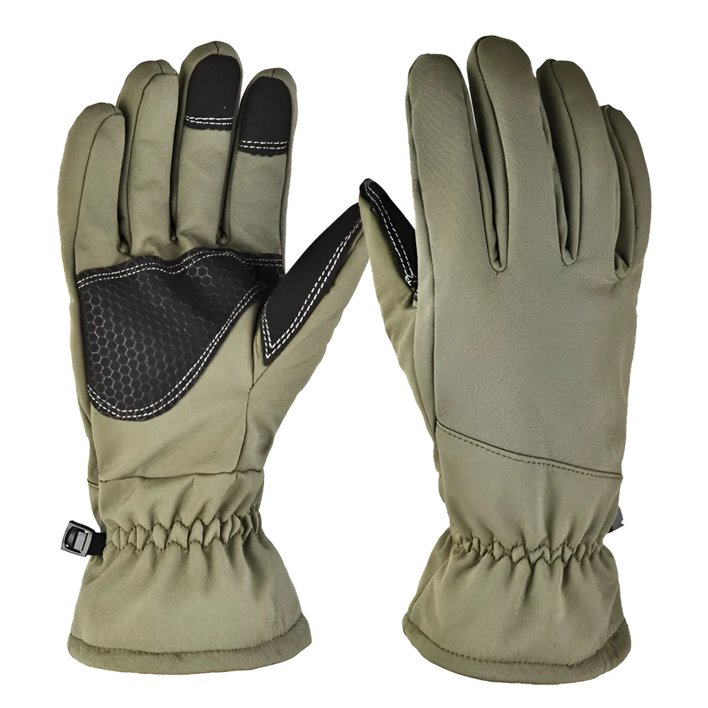 Camouflage tactical ski gloves with touchscreen fingertips and anti-slip grip for winter outdoor sports