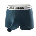 Men's ice silk boxer shorts in army green colour showing trunk open design and mid waist construction