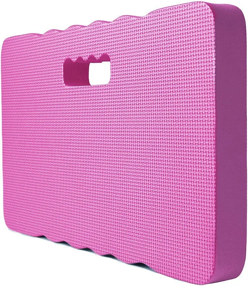 Blue Eva foam garden kneeler mat on soil, measuring 45 cm long, for comfortable gardening.