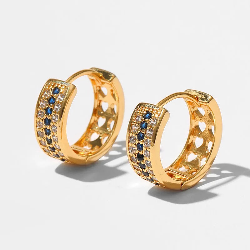 Geometric round women's earrings with 18K gold electroplated finish over copper
