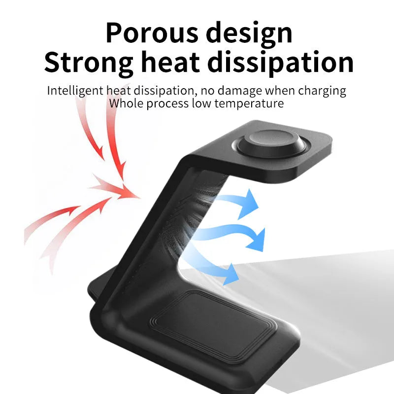 White 3-in-1 upright wireless phone charger with dual coil technology and Type-C cable