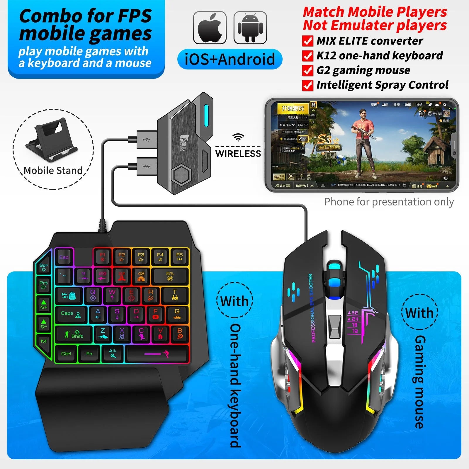 Gamwing Jiaying MIX series keyboard and mouse converter for mobile gaming in official configuration suit