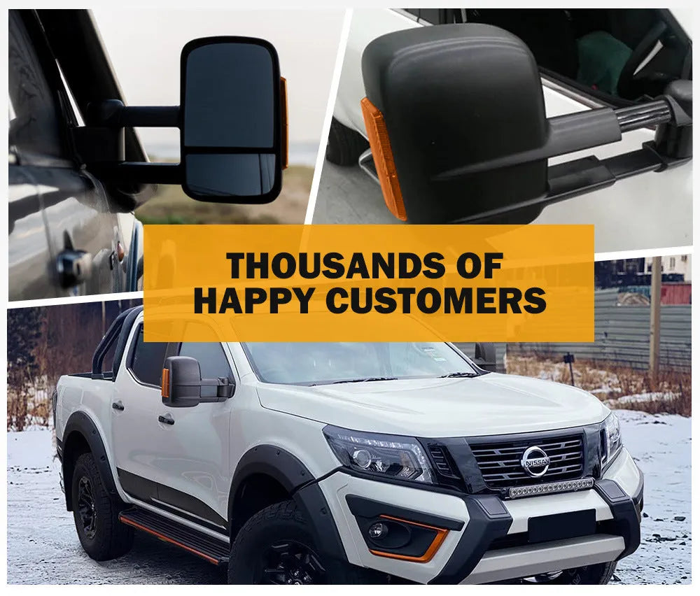Black electric exterior rear vision mirror with indicator light for Nissan NP300 D23.