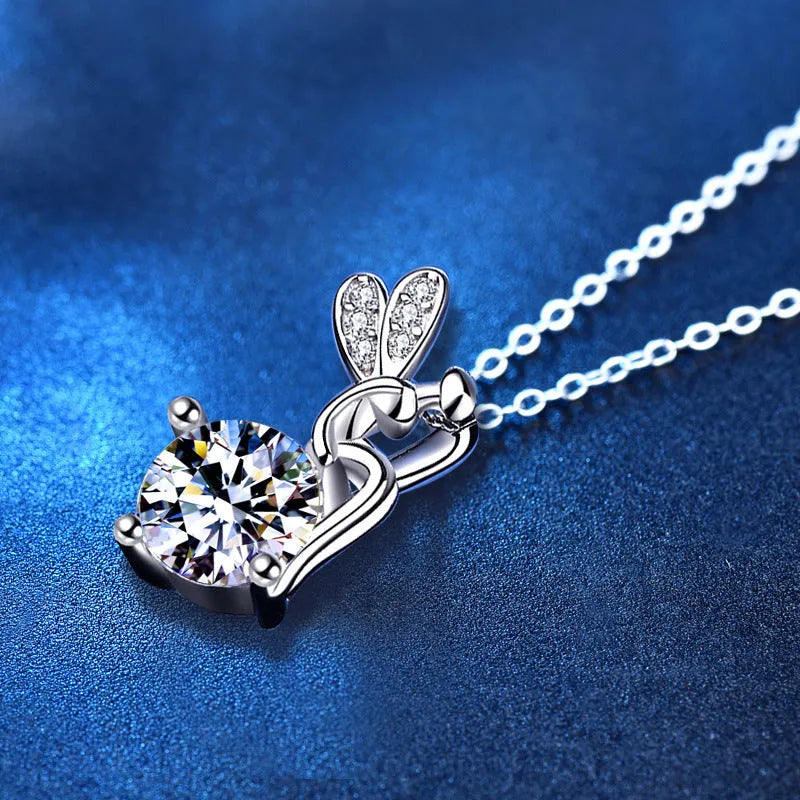 FARCENT moissanite necklace with 1 karat pendant and cartoon design on 925 silver cross chain