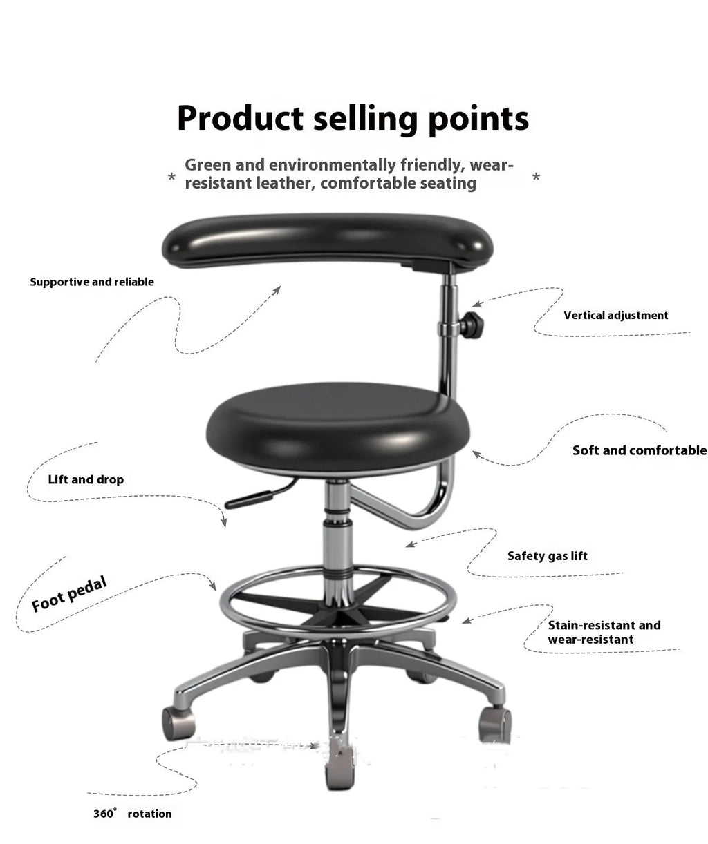 Black leather dental hospital chair with electric lift mechanism for dental clinic use