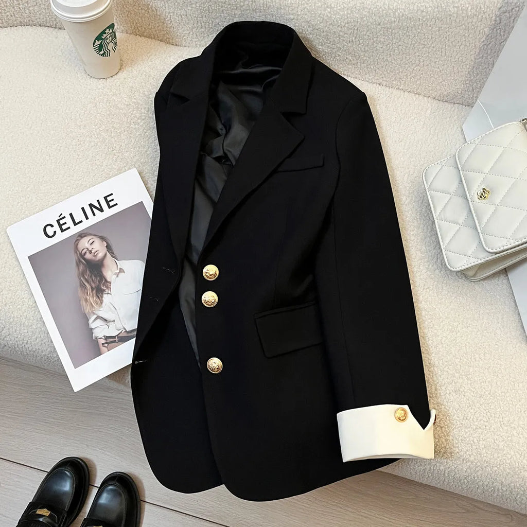Women's Korean style loose fit mid-length polyester coat in milky white colour with long sleeves and pockets