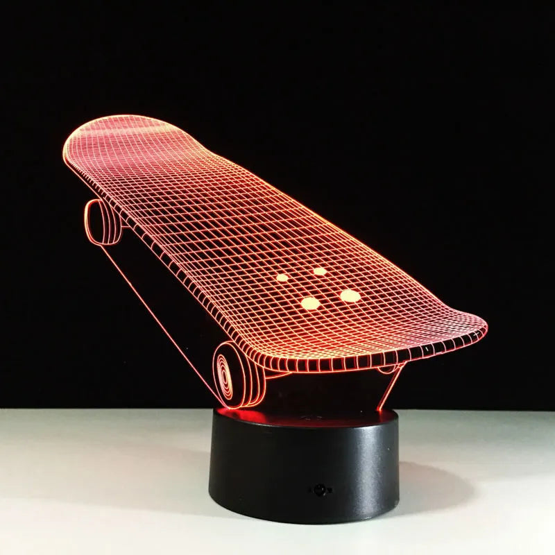 Skateboard shape colourful touch LED night light with acrylic panel and ABS base, USB powered
