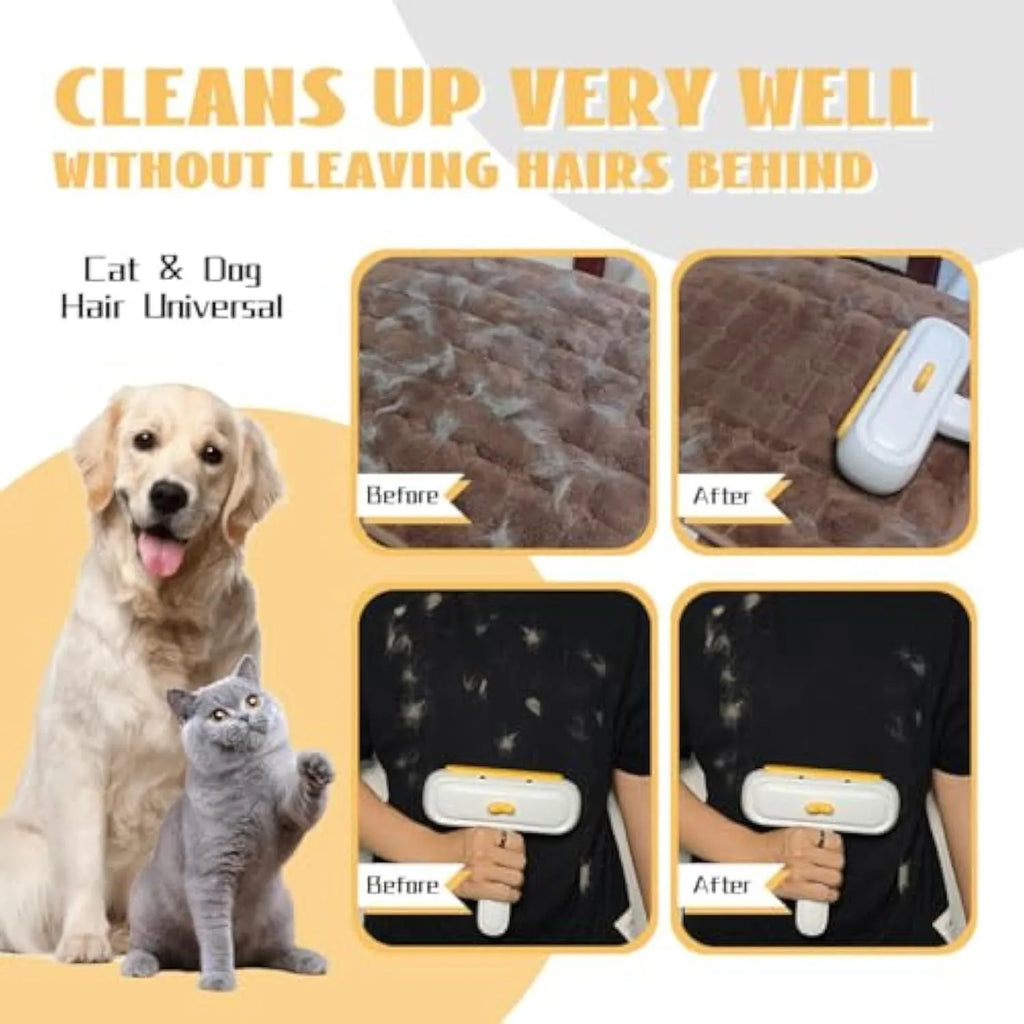 White duck-shaped pet hair remover tool with handle and bristles for removing pet fur