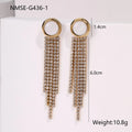 Stainless steel 18K gold electroplated earrings with diamond tassel designs in heart and star shapes