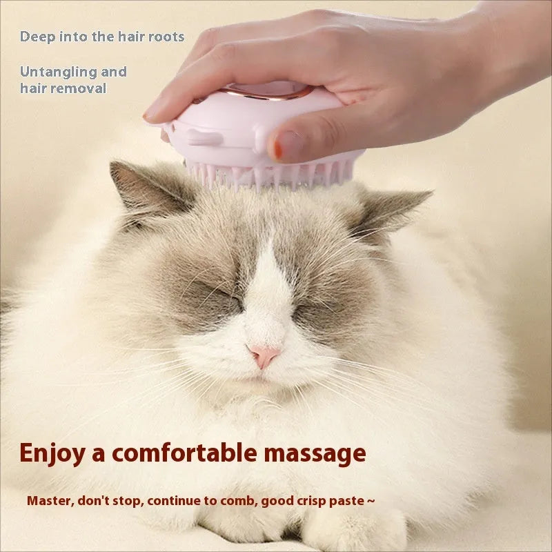 Pink and yellow ABS plastic pet comb with integrated laser pointer for cats and dogs.