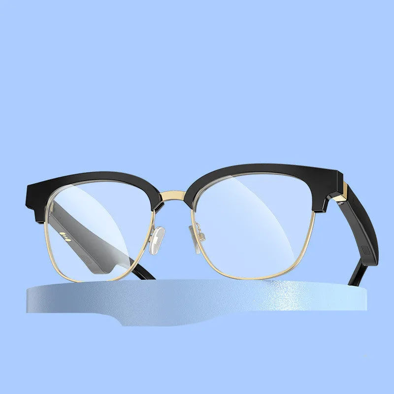 F1 Black Technology Bluetooth glasses with gold frame gradient colour, directional audio headset, and anti-blue ray lenses