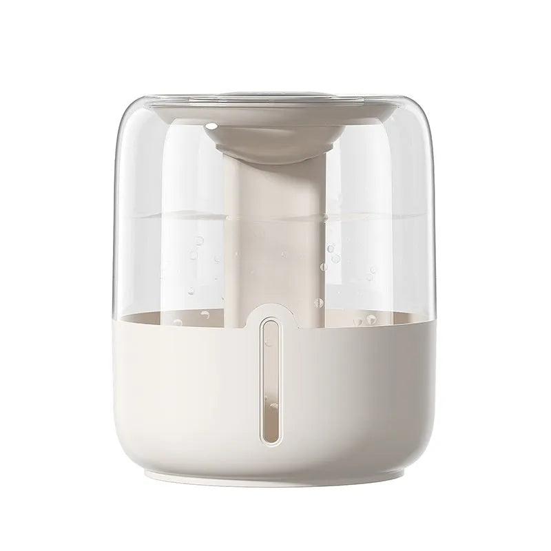 Beige circular USB humidifier with dual spray nozzles and digital display