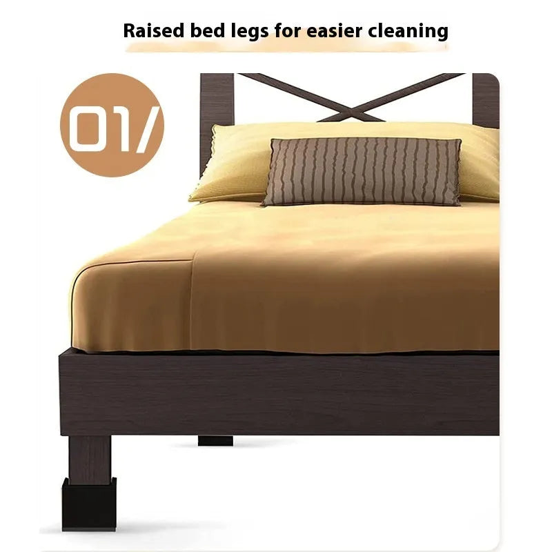 Four black plastic bed foot risers for furniture height adjustment
