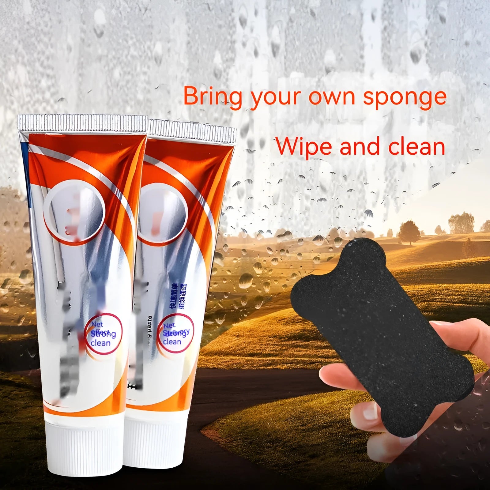 White bottle of 65ml car windscreen cleaning paste for removing oil stains from glass.