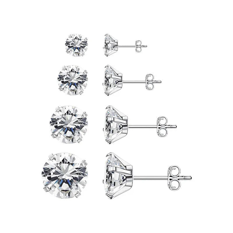 Titanium steel geometric square zircon stud earrings with stainless steel construction and round stone accents