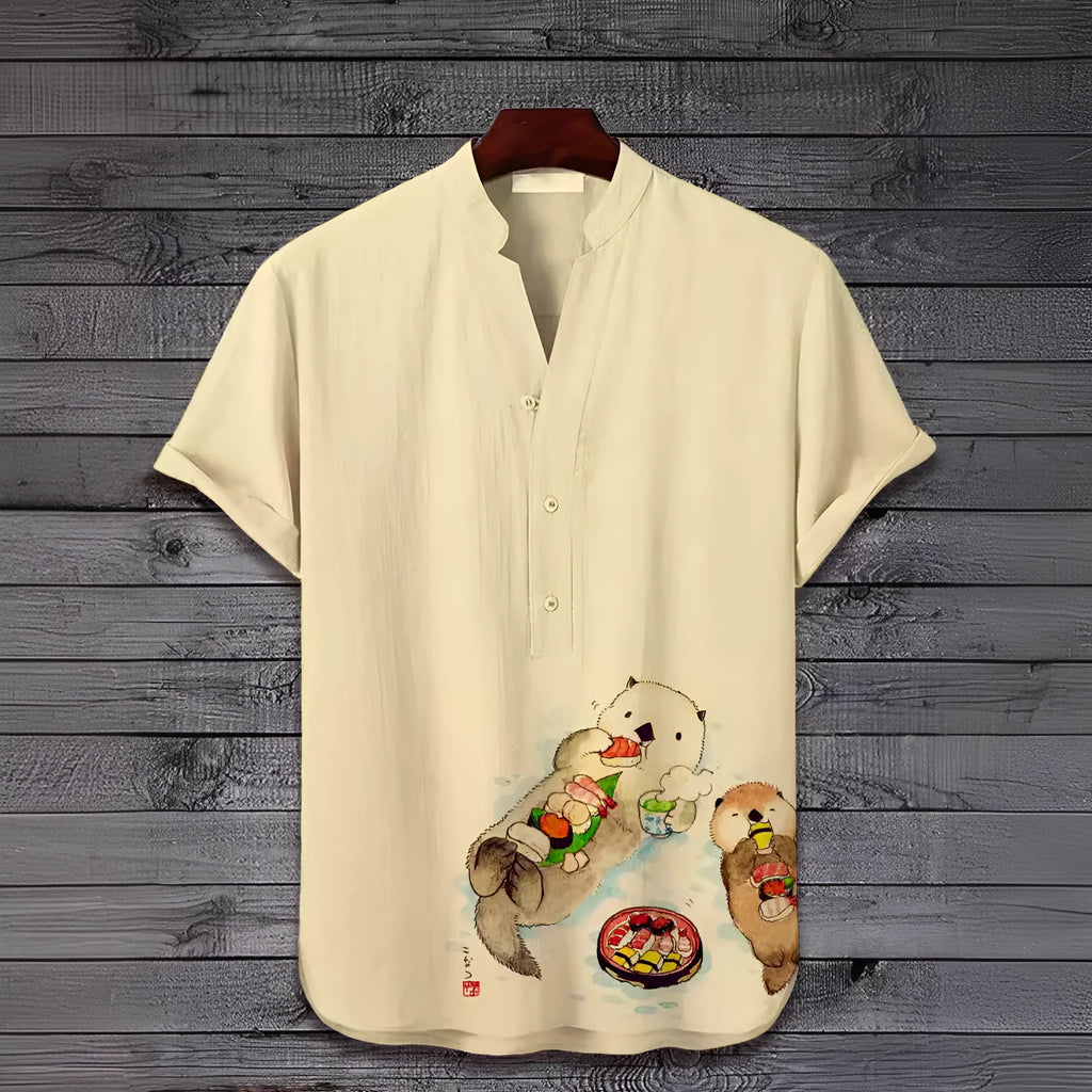 3D digital animal print on a short sleeve polyester shirt, shown in one of multiple available colours.