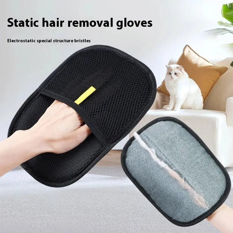 Black pet grooming gloves with silicone bristles for removing hair from dogs and cats