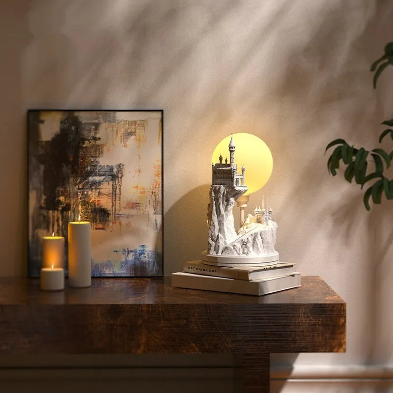 White composite gypsum table lamp with wire switch, functioning as bedroom night light
