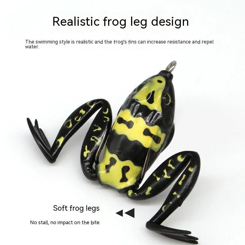 Bionic frog fishing lure with realistic snake head design and double hooks in grass green colour